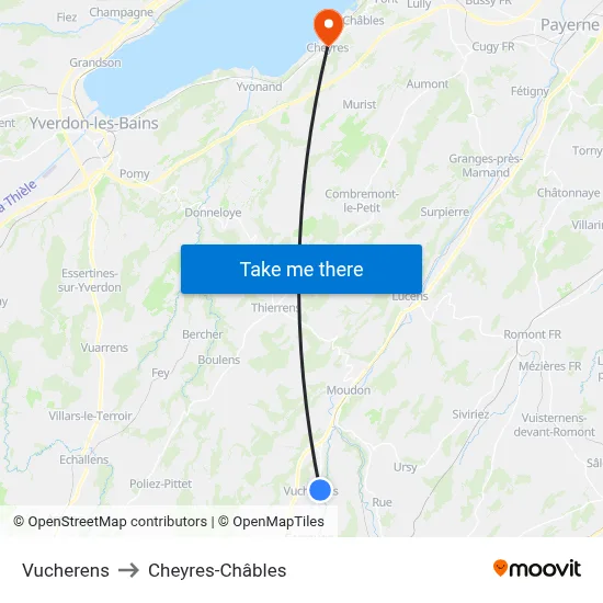 Vucherens to Cheyres-Châbles map