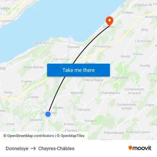 Donneloye to Cheyres-Châbles map