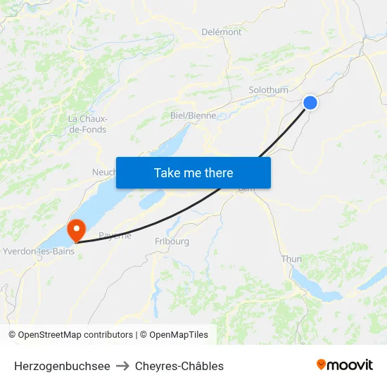 Herzogenbuchsee to Cheyres-Châbles map