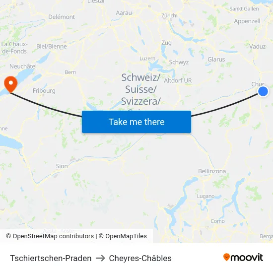 Tschiertschen-Praden to Cheyres-Châbles map