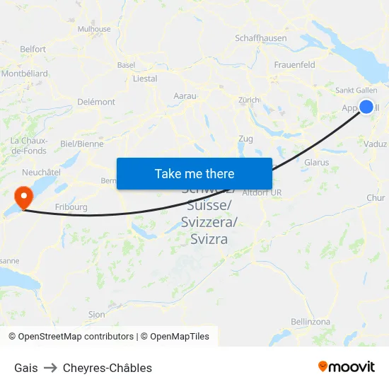 Gais to Cheyres-Châbles map