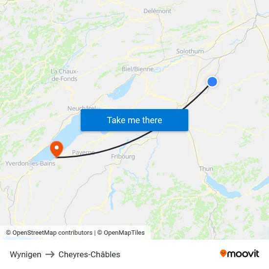 Wynigen to Cheyres-Châbles map