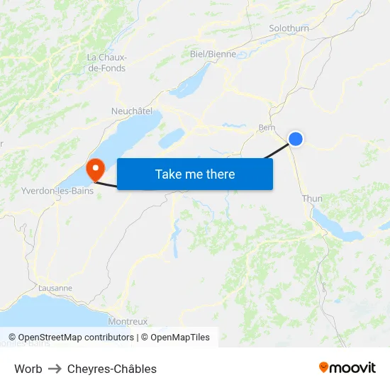 Worb to Cheyres-Châbles map