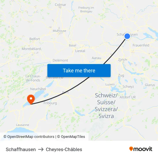 Schaffhausen to Cheyres-Châbles map