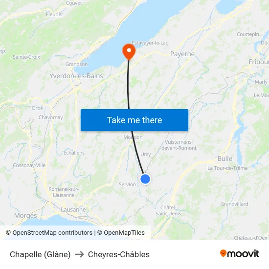 Chapelle (Glâne) to Cheyres-Châbles map
