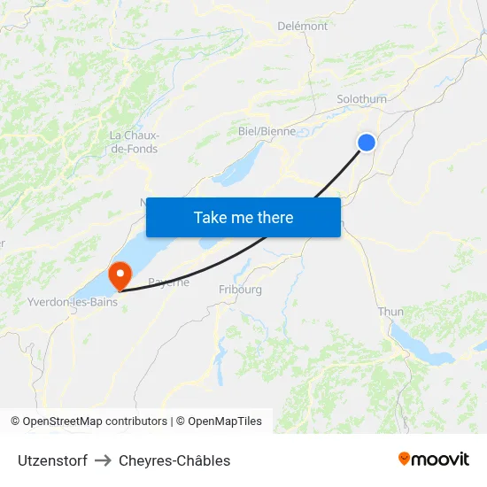 Utzenstorf to Cheyres-Châbles map