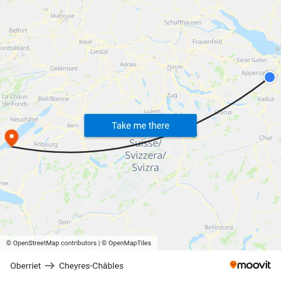 Oberriet to Cheyres-Châbles map