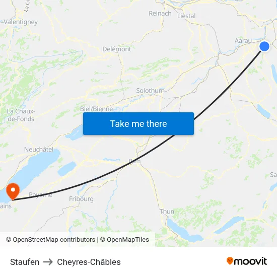 Staufen to Cheyres-Châbles map