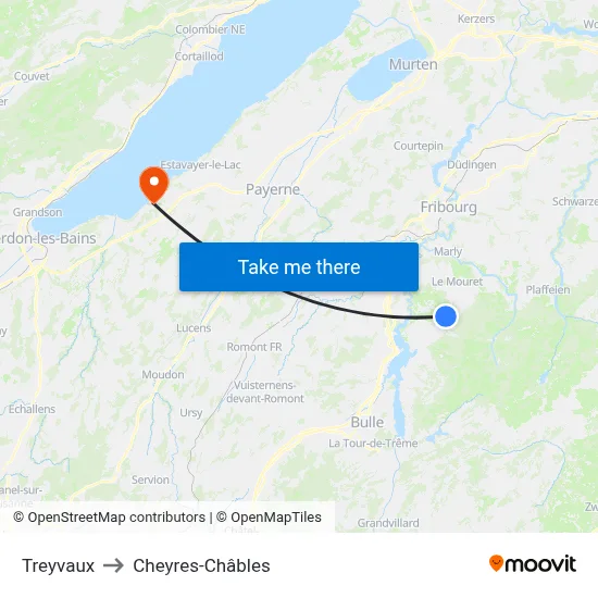 Treyvaux to Cheyres-Châbles map