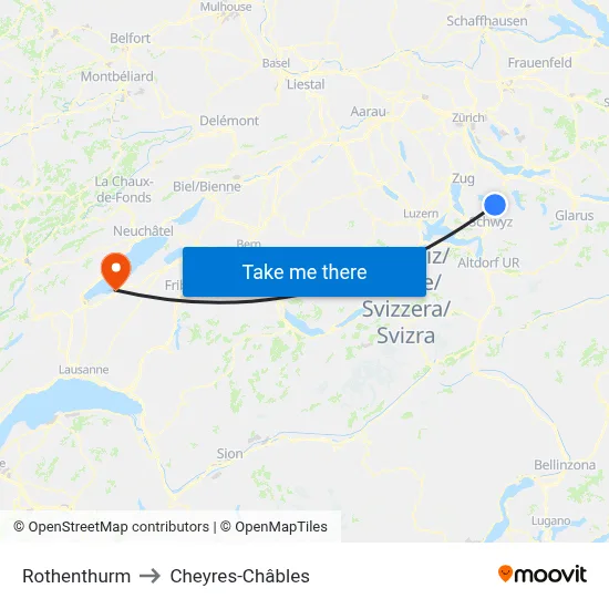 Rothenthurm to Cheyres-Châbles map