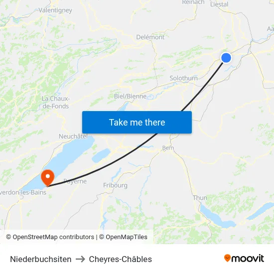 Niederbuchsiten to Cheyres-Châbles map
