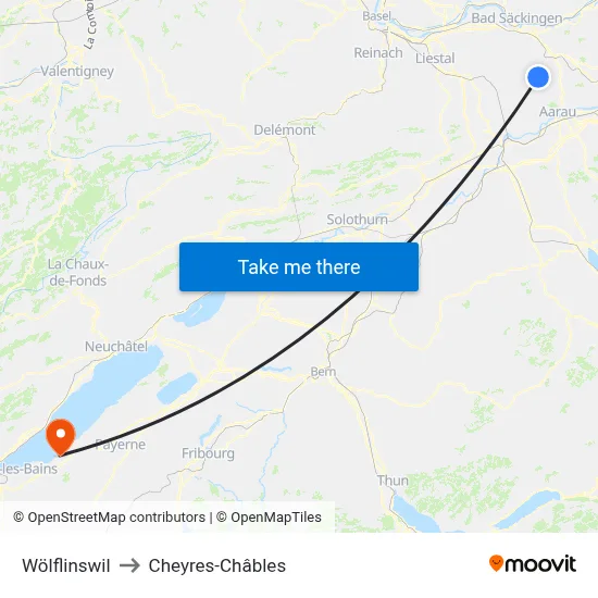 Wölflinswil to Cheyres-Châbles map
