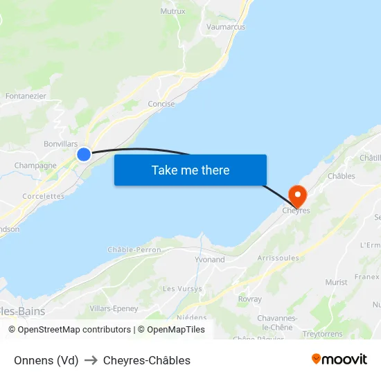 Onnens (Vd) to Cheyres-Châbles map