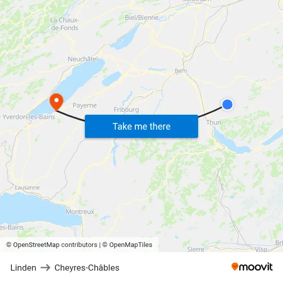 Linden to Cheyres-Châbles map