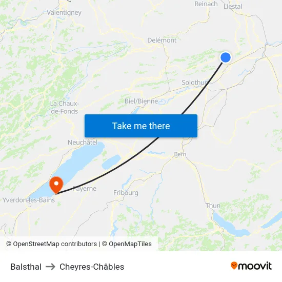 Balsthal to Cheyres-Châbles map