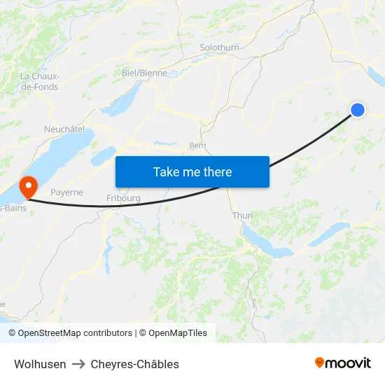 Wolhusen to Cheyres-Châbles map