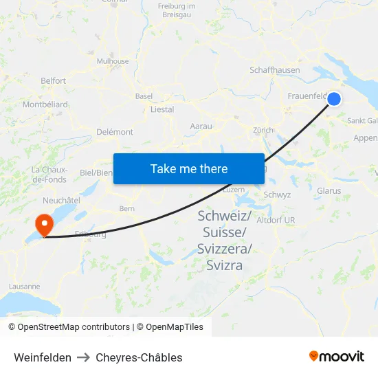 Weinfelden to Cheyres-Châbles map