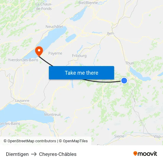 Diemtigen to Cheyres-Châbles map