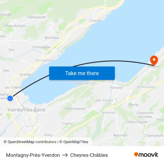 Montagny-Près-Yverdon to Cheyres-Châbles map