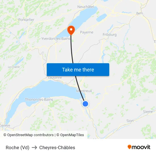 Roche (Vd) to Cheyres-Châbles map