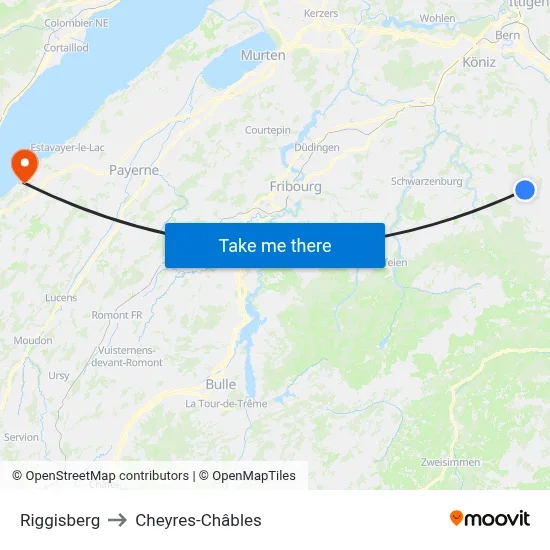 Riggisberg to Cheyres-Châbles map