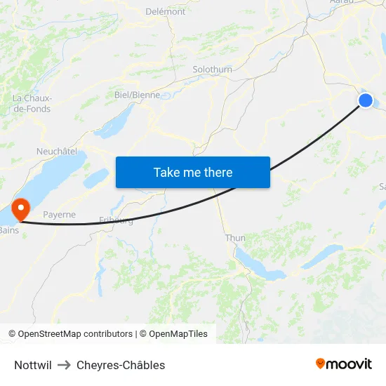 Nottwil to Cheyres-Châbles map