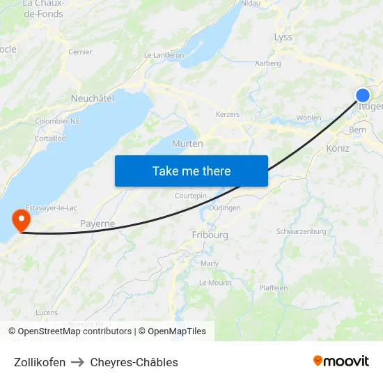 Zollikofen to Cheyres-Châbles map