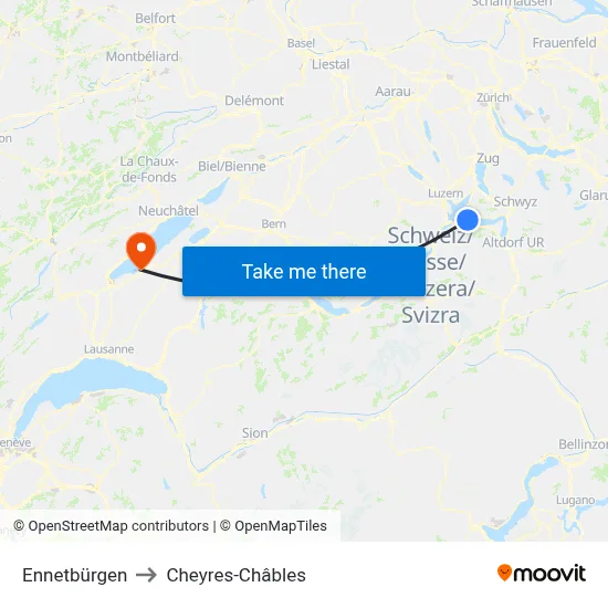 Ennetbürgen to Cheyres-Châbles map