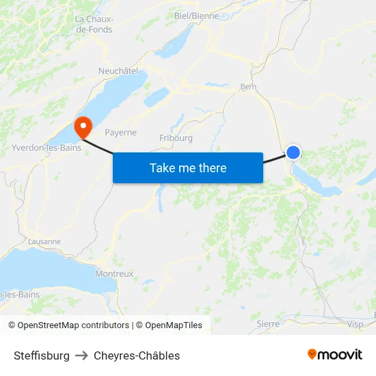 Steffisburg to Cheyres-Châbles map