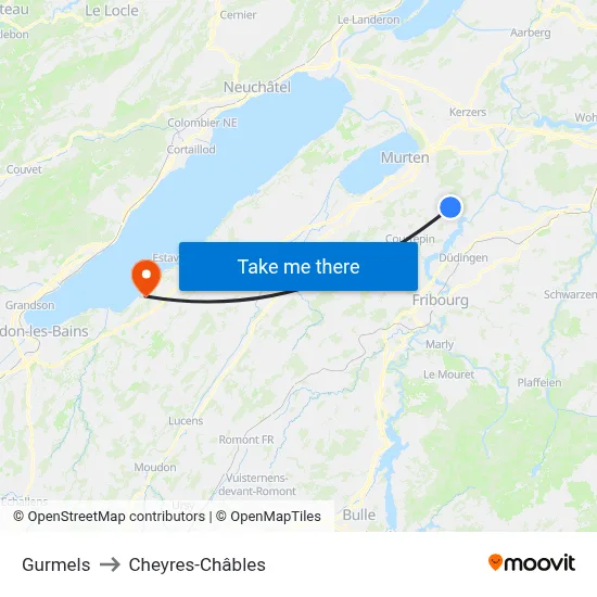 Gurmels to Cheyres-Châbles map
