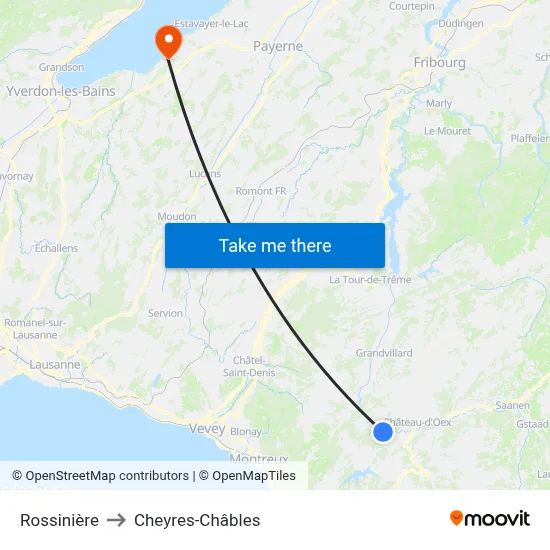 Rossinière to Cheyres-Châbles map