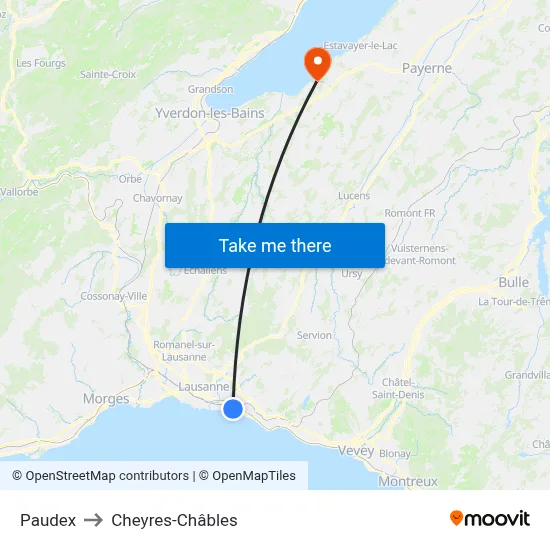 Paudex to Cheyres-Châbles map