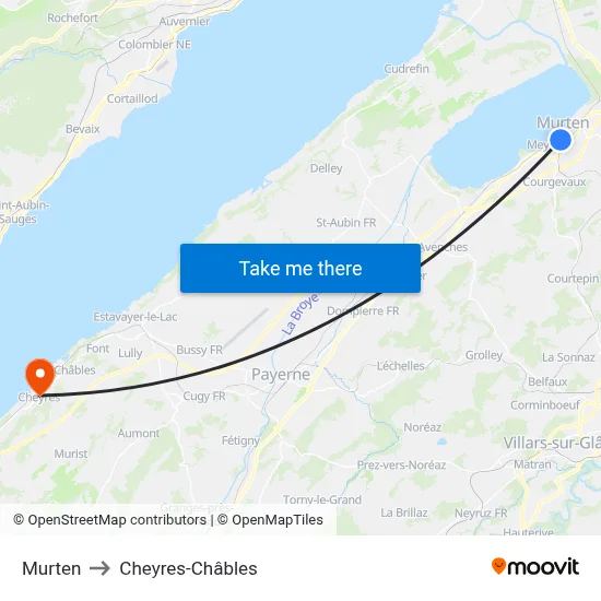 Murten to Cheyres-Châbles map