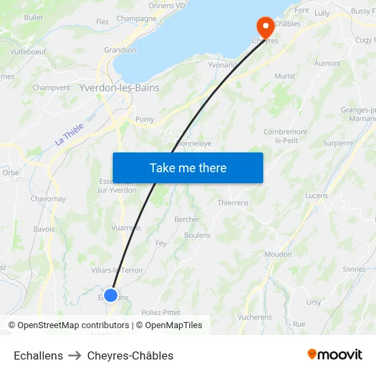 Echallens to Cheyres-Châbles map