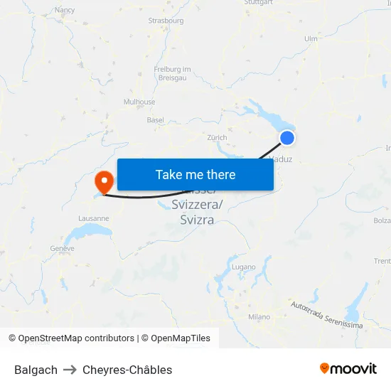 Balgach to Cheyres-Châbles map