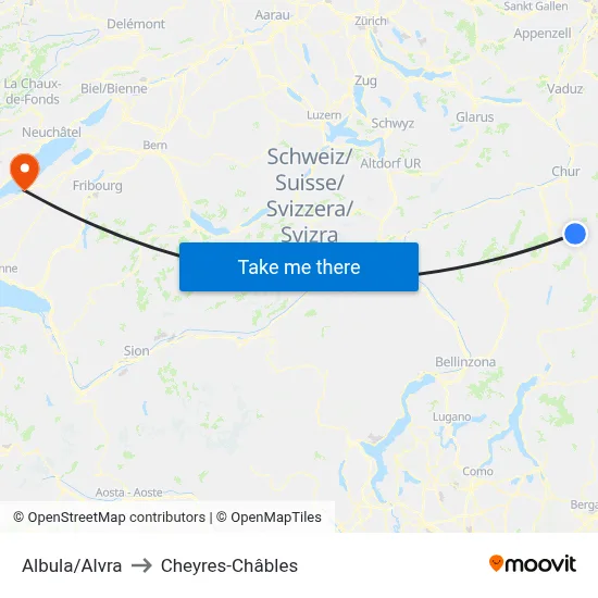 Albula/Alvra to Cheyres-Châbles map