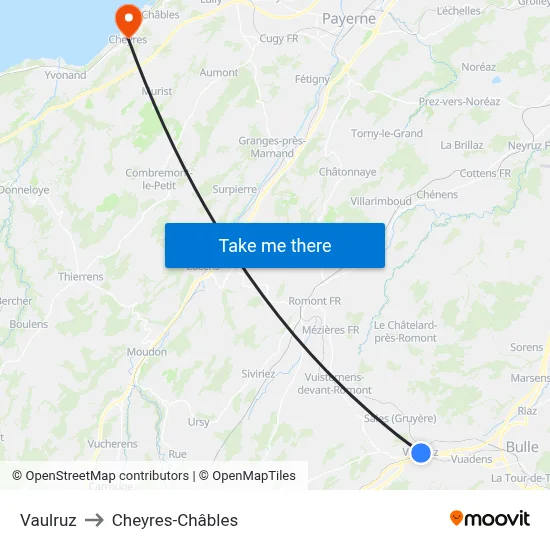 Vaulruz to Cheyres-Châbles map