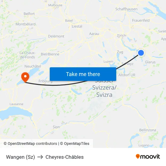 Wangen (Sz) to Cheyres-Châbles map