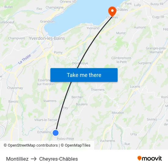 Montilliez to Cheyres-Châbles map