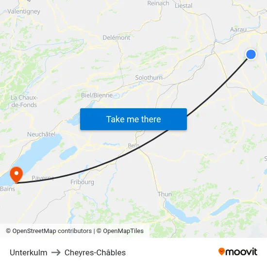 Unterkulm to Cheyres-Châbles map