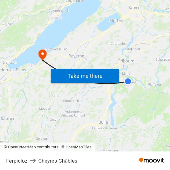 Ferpicloz to Cheyres-Châbles map