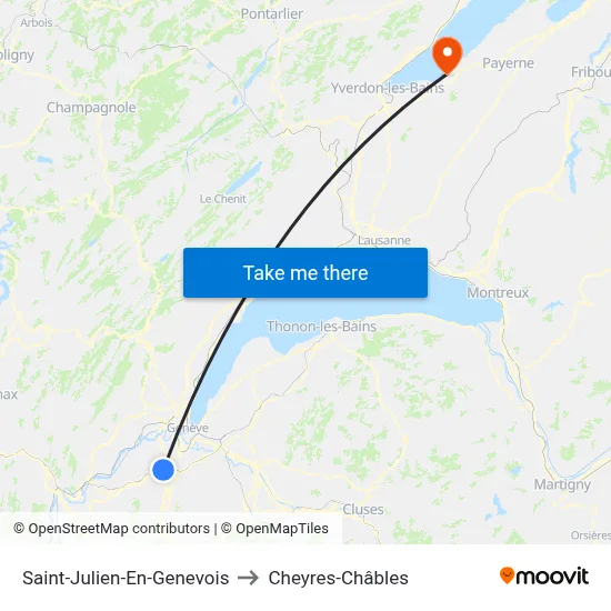 Saint-Julien-En-Genevois to Cheyres-Châbles map