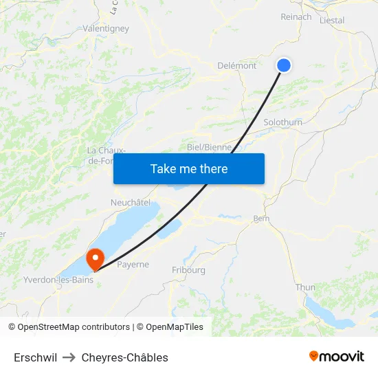 Erschwil to Cheyres-Châbles map