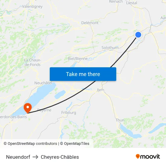 Neuendorf to Cheyres-Châbles map