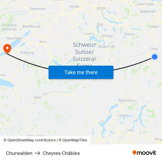 Churwalden to Cheyres-Châbles map