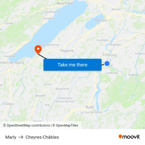Marly to Cheyres-Châbles map