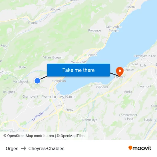 Orges to Cheyres-Châbles map