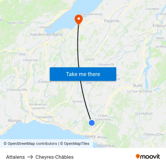 Attalens to Cheyres-Châbles map