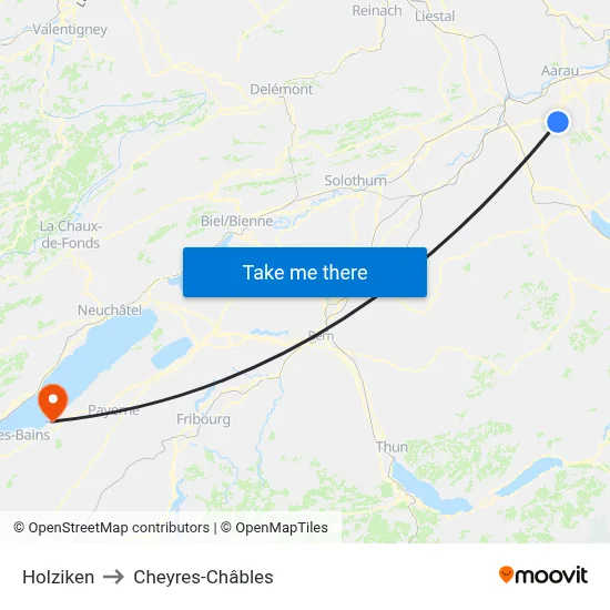 Holziken to Cheyres-Châbles map