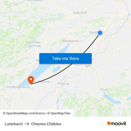 Luterbach to Cheyres-Châbles map